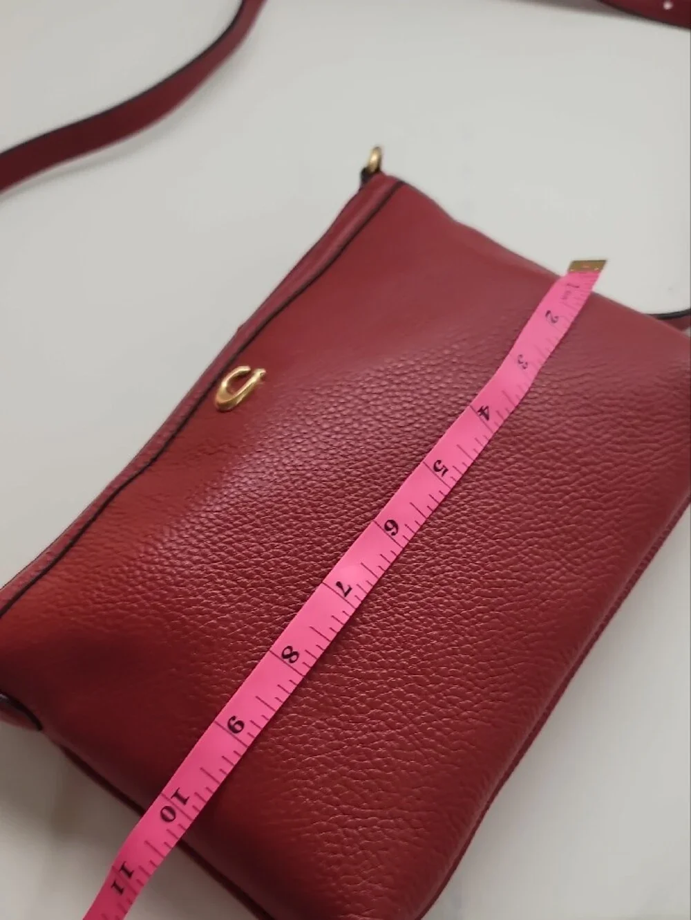 Coach Refined Pebble Leather Legacy Zip Top Crossbody In Red